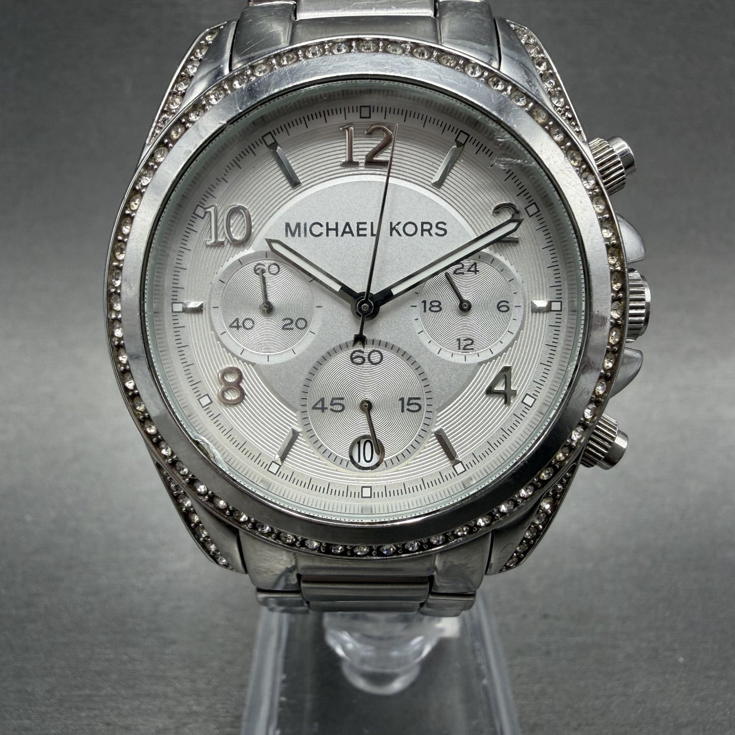 Michael Kors Blair Chronograph Watch Women 40mm White Dial Steel Date NewBat0