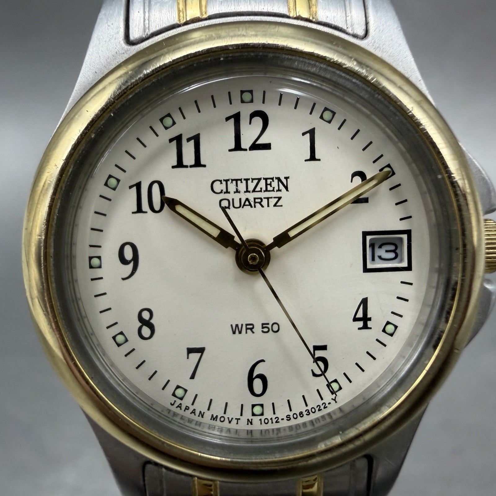 Citizen Watch Women 24mm Cream Dial Two Tone Date Round 1012-S038375 New Batt AB1