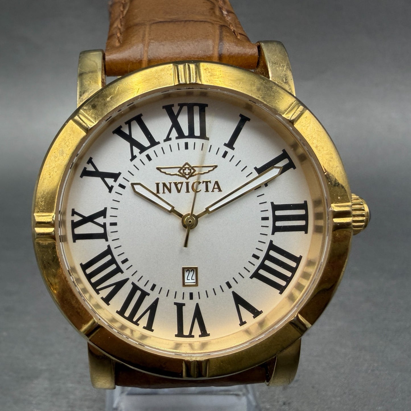 Invicta Specialty Watch Men 42mm Silver Dial Gold Tone Date 13971 New Battery0