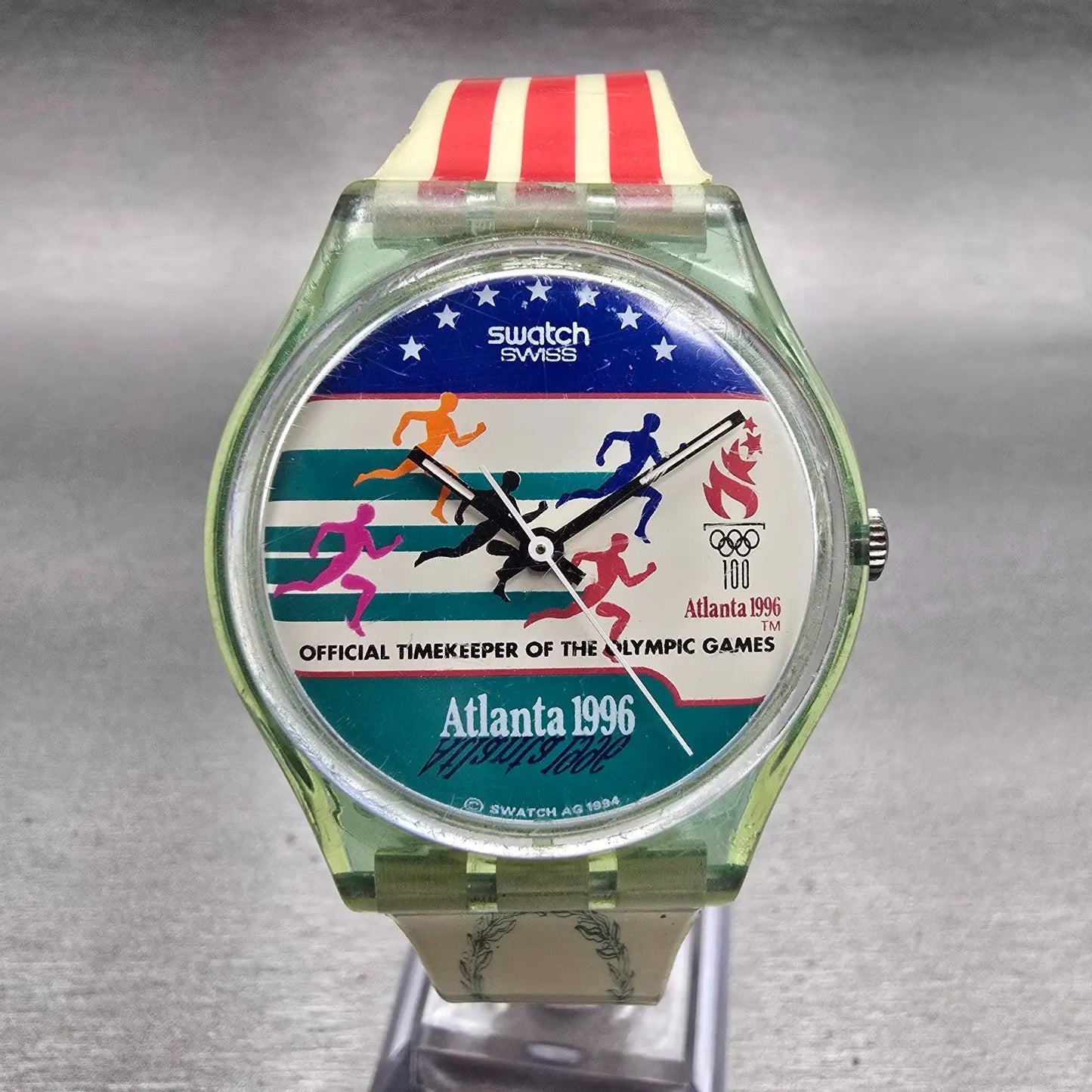 Swatch Gent Atlanta Laurels Watch Men Green Dial Green Case Round GZ145 New Batt0