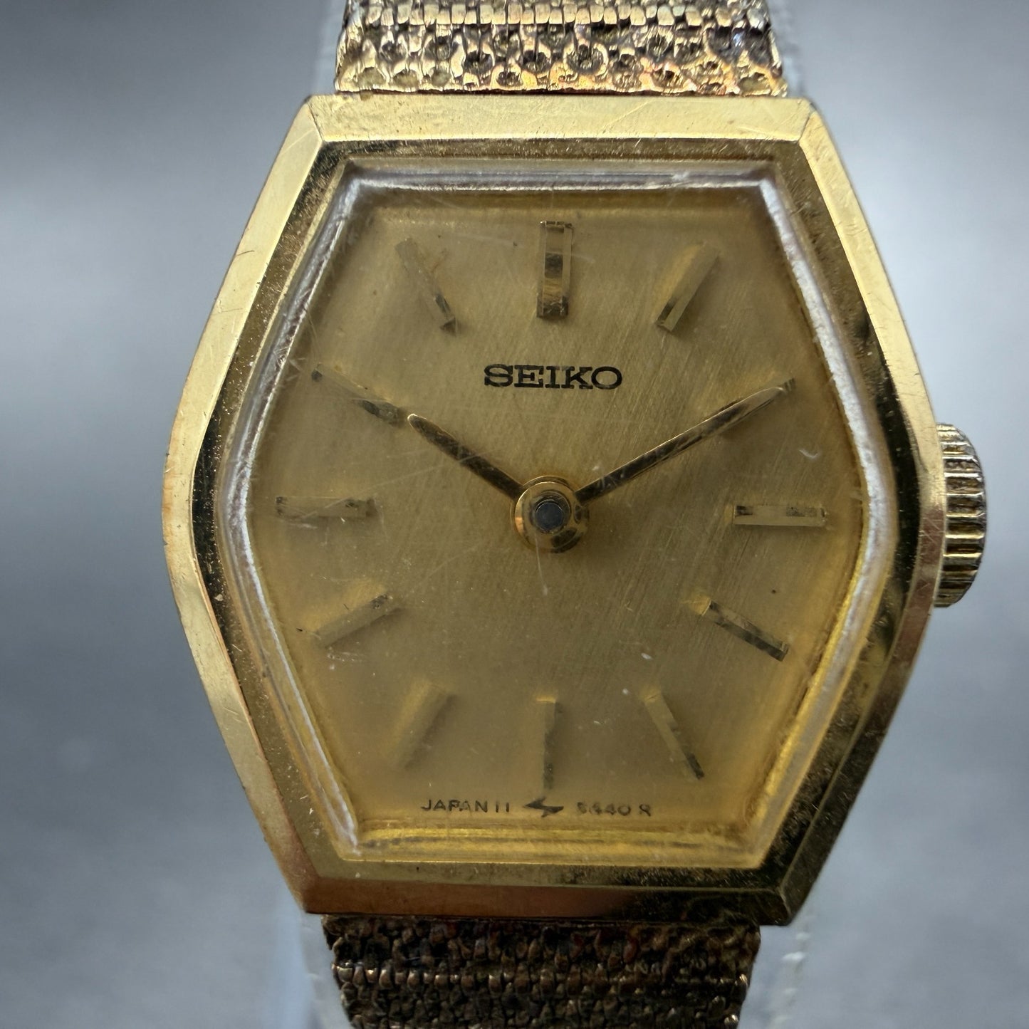Seiko Watch Women 16mm Champagne Dial Gold Tone Manual Hexagon 11-5199 Runs HJ61
