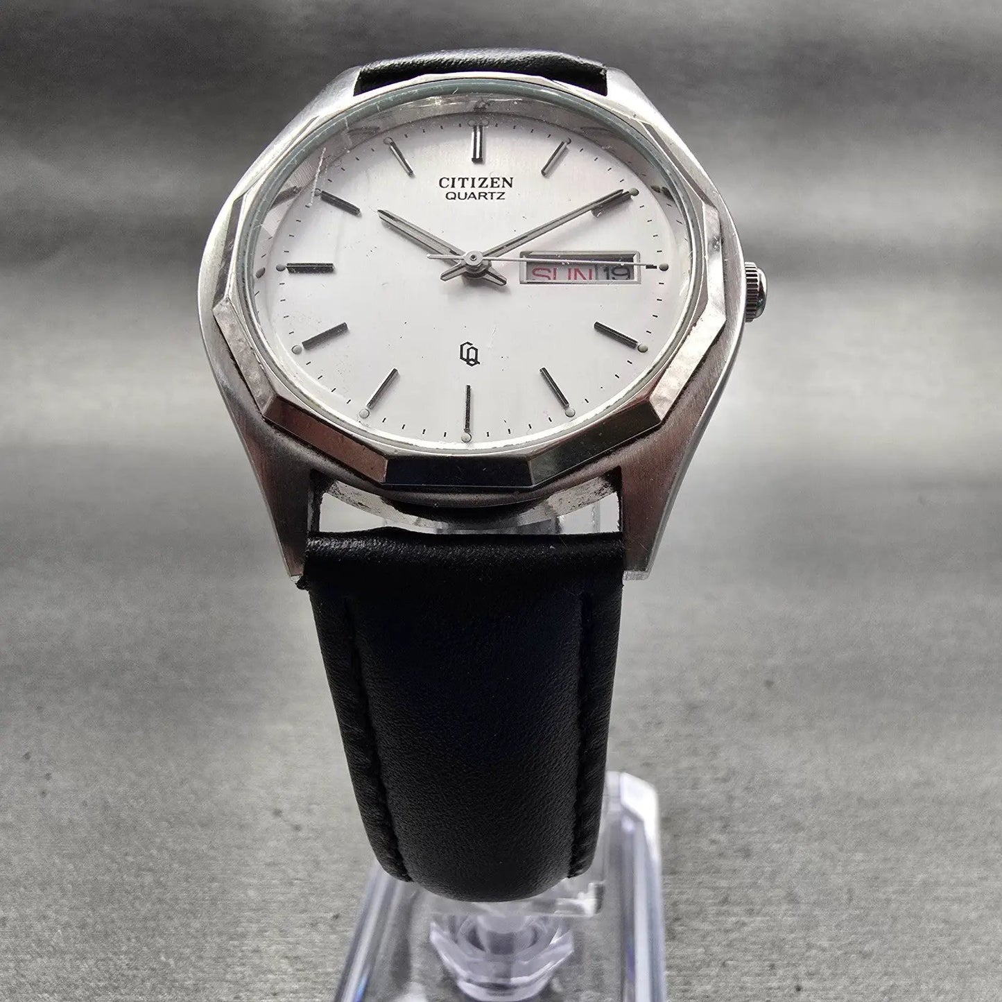 Citizen CQ Watch Men 35mm Silver Dial Silver Tone Daydate 6100-S16873 New Batt5