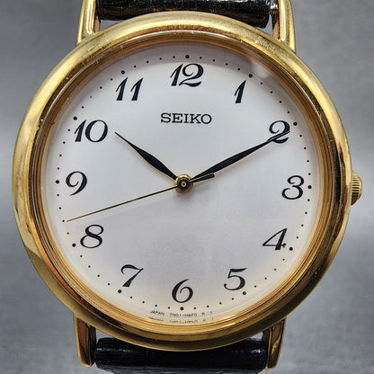 Seiko Watch Men 31mm Silver Dial Gold Tone 7n016890 New Battery1