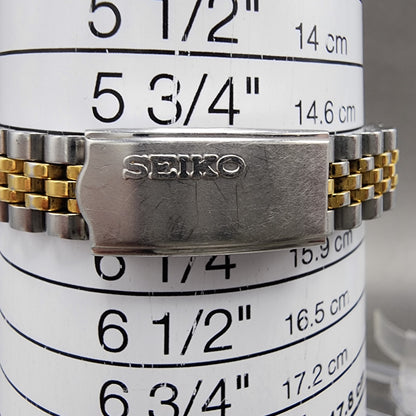 Seiko Watch Women 24mm White Dial Two Tone Daydate Round 7N830049 New Batt AB1210