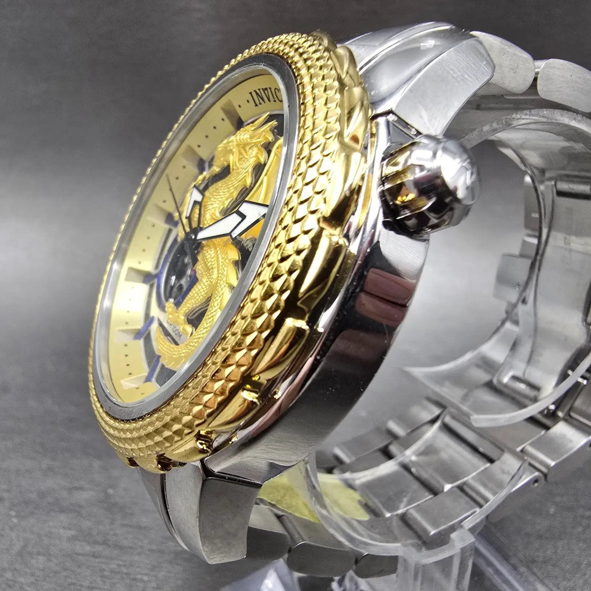 Invicta Reserve Automatic Watch Men 50mm Gold Dial Two Tone Dragon 32092 Runs2