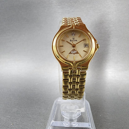 Bulova Watch Women 24mm Champagne Dial Gold Tone Date 97P28 New Battery Diamond5