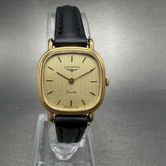 Longines Watch Women 21mm Gold Dial Gold Tone Rectangle 6469 New Battery0