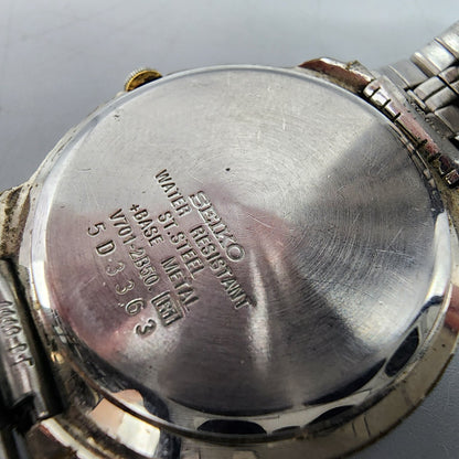 VTG Seiko Watch Women 32mm Gray Dial Silver Tone Round V701-2B50 New Battery