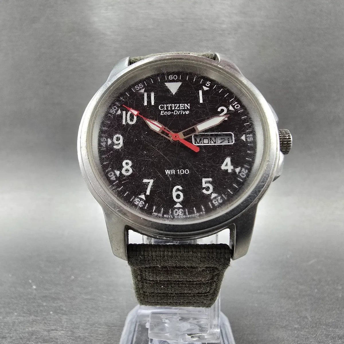 Citizen Eco-Drive Garrison Field Watch Men 37mm Black Dial Steel Daydate Works5