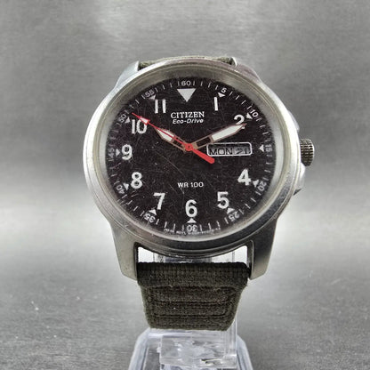 Citizen Eco-Drive Garrison Field Watch Men 37mm Black Dial Steel Daydate Works5