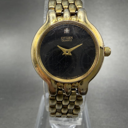 Citizen Watch Women 22mm Black Dial Gold Tone Round 1020-S54554 New Battery 78FC0