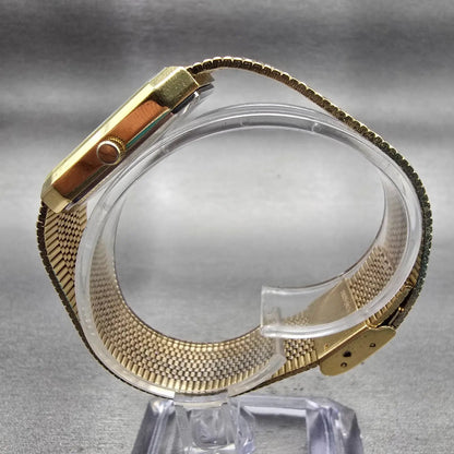 Bulova Watch Men 25mm Gold Dial Gold Tone Gem Stone Rectangle 92M45 New Battery6
