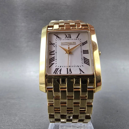 Wittnauer Tank Watch Men 26mm White Dial Gold Rectangle READ!! 11A01 New Battery5