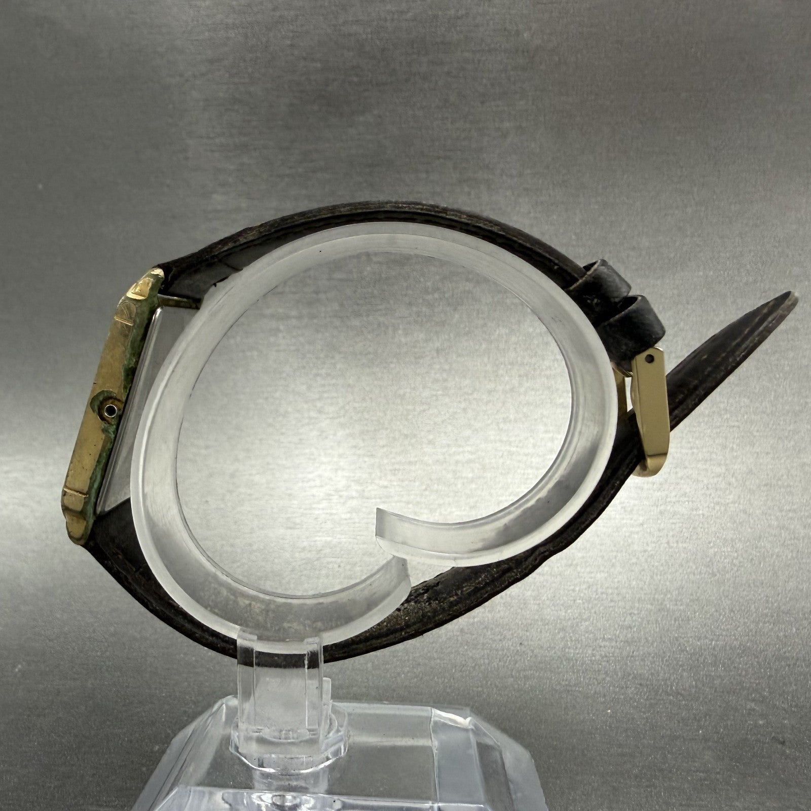 Seiko Dolce Tank Watch Men 26mm Black Dial Gold Tone Rectangle 5E31-5B90 PARTS7