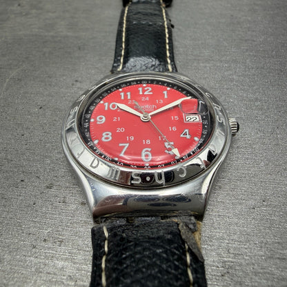 Swatch Irony Happy Joe Red Watch Men 38mm Red Dial Steel Date Round New Battery2