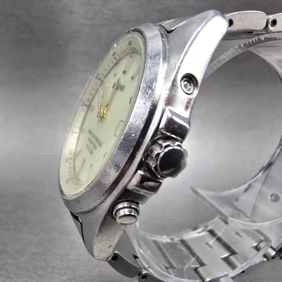 Citizen Reguno Atomic Solar Watch Men 38mm Cream Dial Silver Date PARTS JDM3