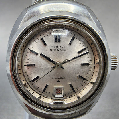 Seiko Automatic Watch Women 28mm Silver Dial Silver Tone Date 2205-0030 Runs