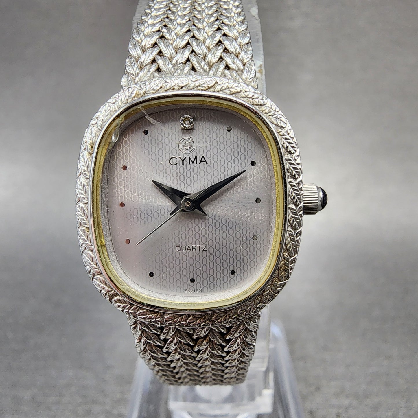 Cyma Watch Women 21mm Silver Dial Silver Tone Rectangle 706 New Battery ABC1230