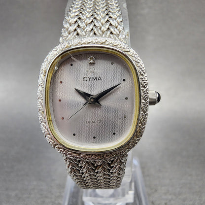 Cyma Watch Women 21mm Silver Dial Silver Tone Rectangle 706 New Battery ABC1230