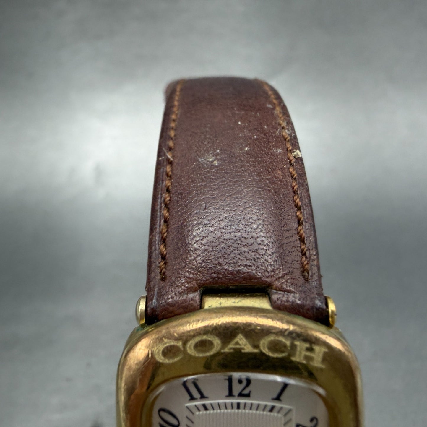Coach Watch Women 21mm Silver Dial Gold Tone Rectangle W001 PARTS Vintage5