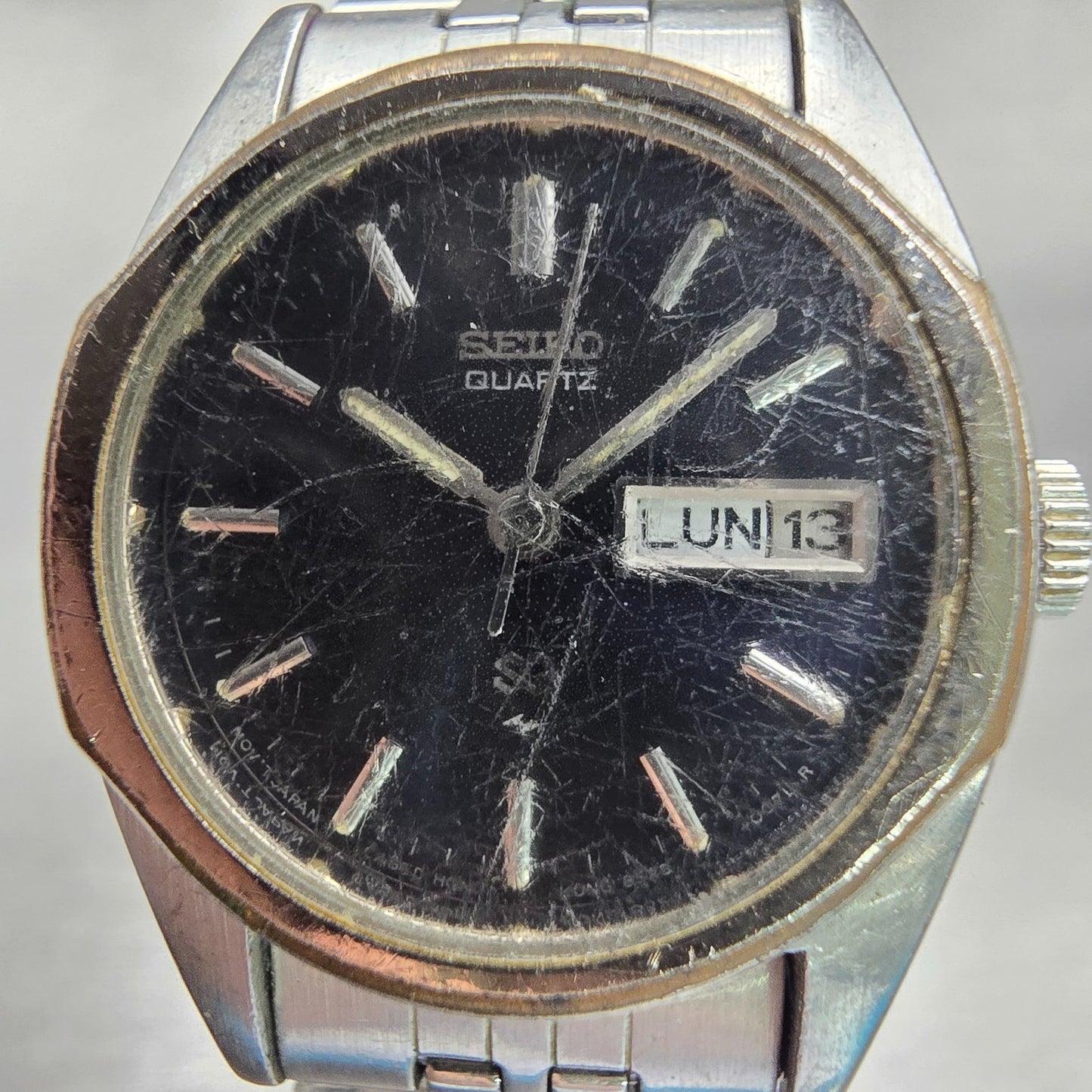 Seiko SQ Watch Women 24mm Black Dial Silver Tone Daydate Round 8523-0060 New Bat1