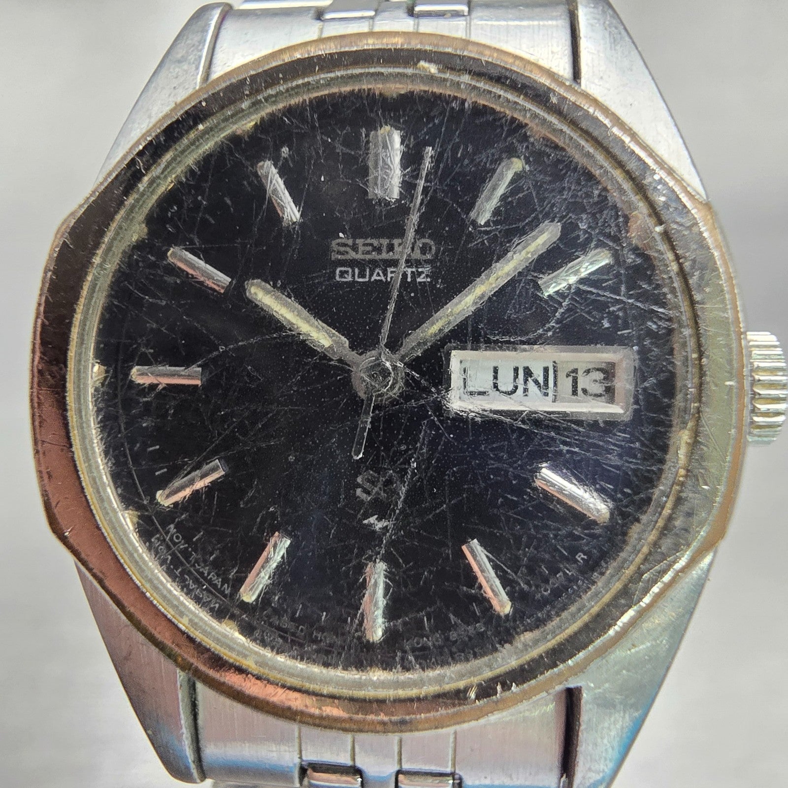 Seiko SQ Watch Women 24mm Black Dial Silver Tone Daydate Round 8523-0060 New Bat1