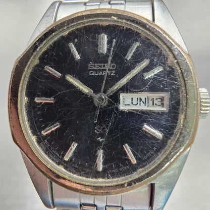 Seiko SQ Watch Women 24mm Black Dial Silver Tone Daydate Round 8523-0060 New Bat1