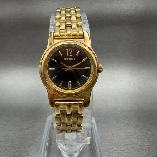 Seiko Watch Women 19mm Black Dial Gold Tone Round 1n01-0gd0 New Battery Vintage0