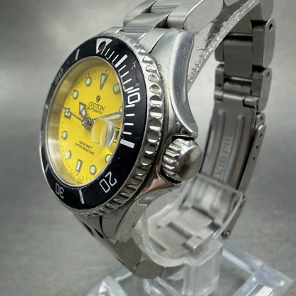 Croton automatic Dive Watch Women 29mm Yellow Dial Silver Tone Date Round Runs2