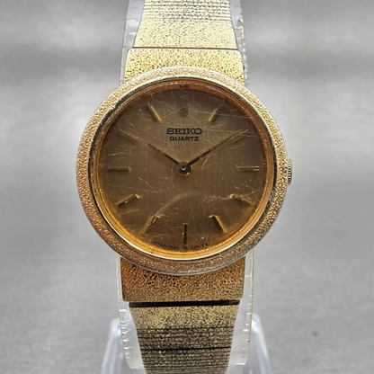 Seiko Watch Women 21mm Gold Dial Gold Tone Round 2320-0058 New Battery Vintage0