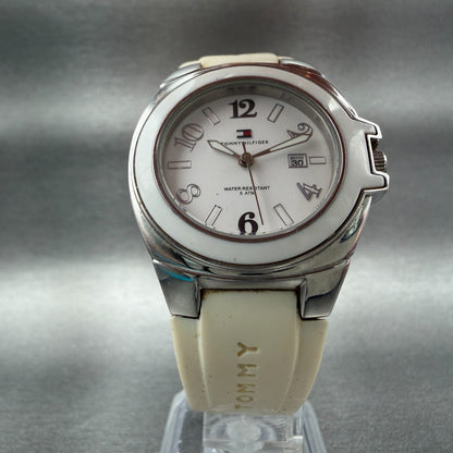 Tommy Hilfiger Watch Women 34mm White Dial Silver Tone Date Round New Battery5
