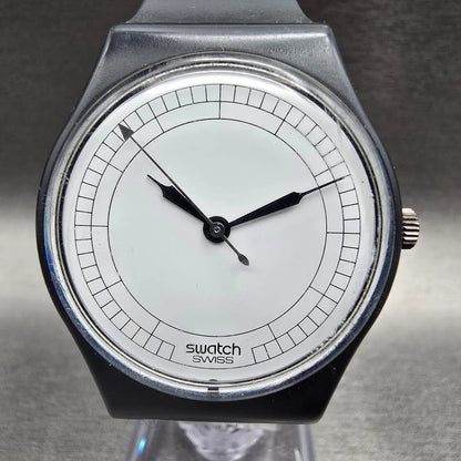 Swatch INC Watch Men 34mm White Dial Black Tone Round GA103 New Battery1