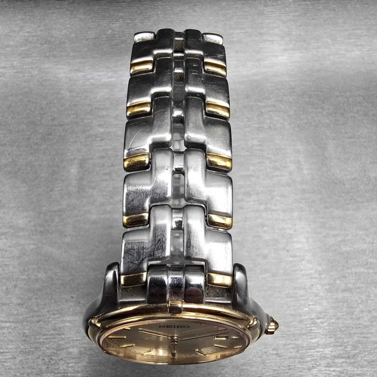 Seiko Watch Men 35mm Champagne Dial Two Tone Date Round 7N32-0100 New Battery4