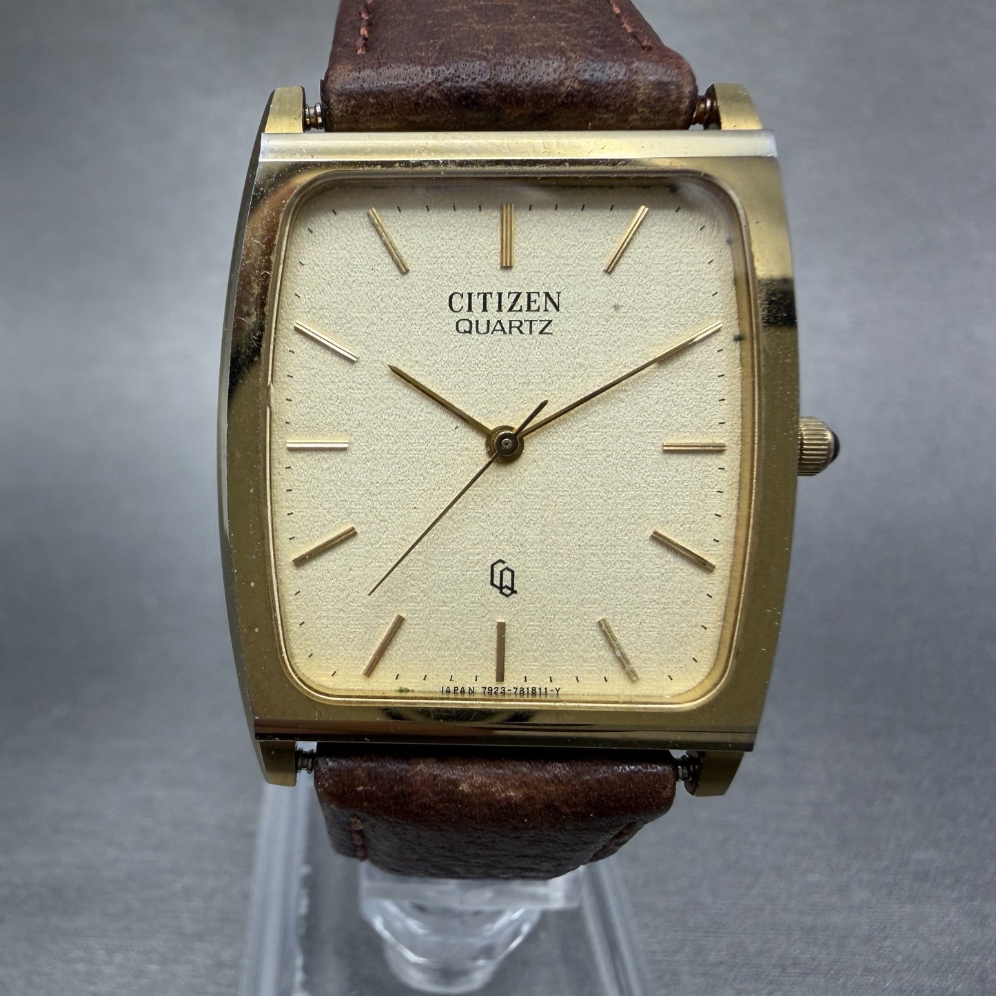 Citizen CQ Tank Watch Men 29mm Champagne Dial Gold Tone 4-798953 New Battery0