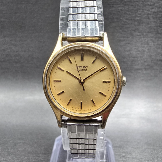 Seiko Watch Women 24mm Gold Dial Gold Tone Round 3421-0100 New Battery Vintage0