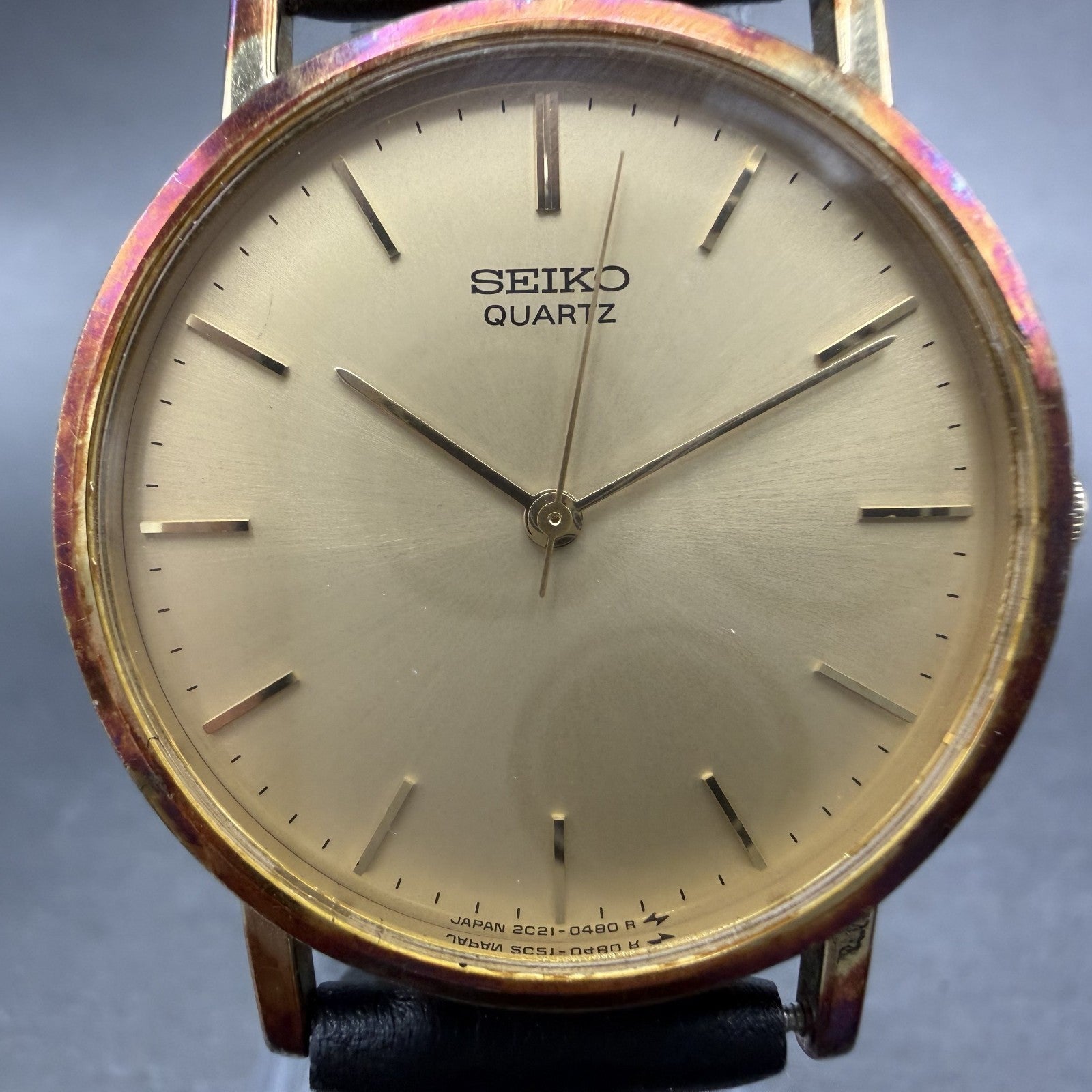 Seiko Watch Men 32mm Champagne Dial Gold Tone Round VTG 2C21-0120 New Battery1