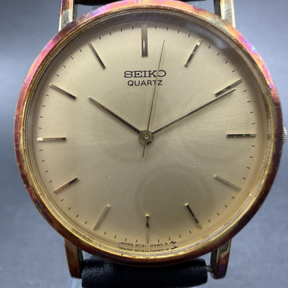 Seiko Watch Men 32mm Champagne Dial Gold Tone Round VTG 2C21-0120 New Battery1