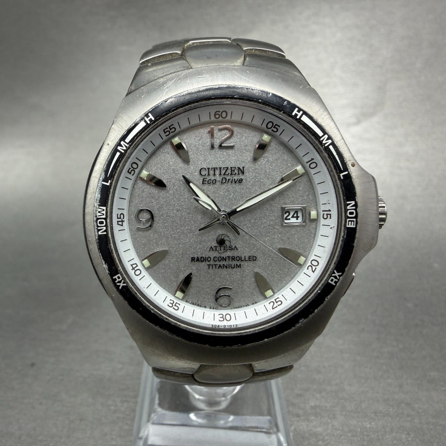 Citizen Eco-Drive Attesa Watch Men 40mm Gray Dial Titanium Atomic Round READ!!!!0