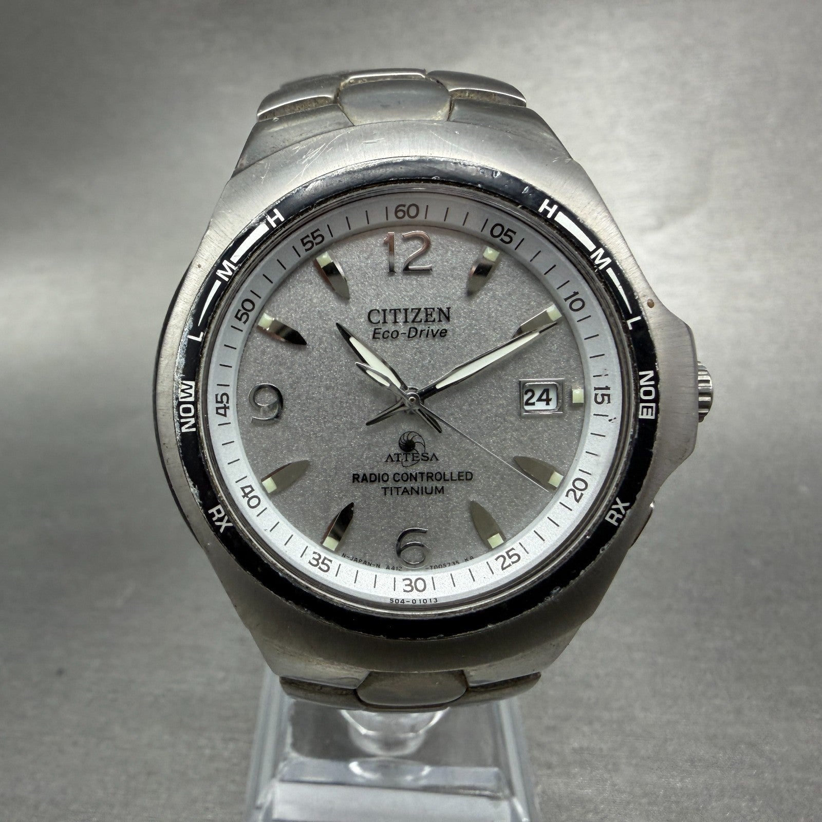 Citizen Eco-Drive Attesa Watch Men 40mm Gray Dial Titanium Atomic Round READ!!!!0