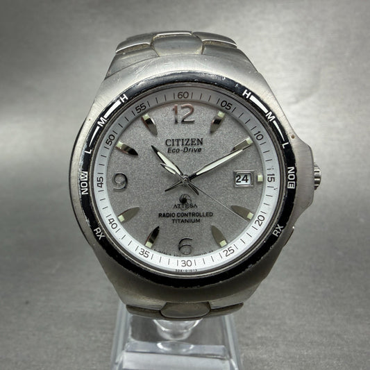 Citizen Eco-Drive Attesa Watch Men 40mm Gray Dial Titanium Atomic Round READ!!!!0