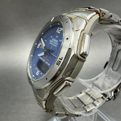 Casio Wave Ceptor Solar Watch Men 42mm Blue Dial Analog Digital Steel Runs2