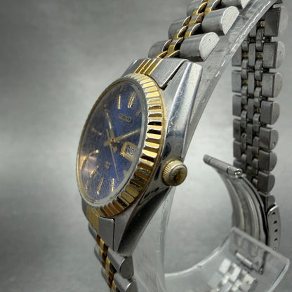 Seiko SQ Watch Women 24mm Blue Dial Two Tone Daydate Round New Battery ABHS2