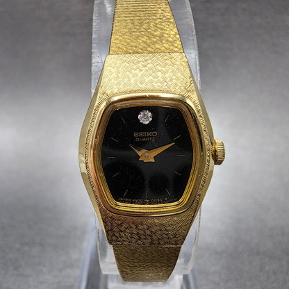 Seiko Watch Women 17mm Black Dial Gold Tone Hexagom 4N005059 New Battery3