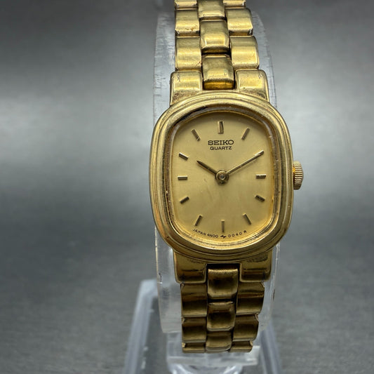 Seiko Watch Women 16mm Champagne Dial Gold Tome Oval 4N00-5030 New Battery0