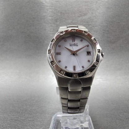 Citizen Eco-Drive Watch Women 25mm White Dial Silver Tone Date E011-S033705 JP5