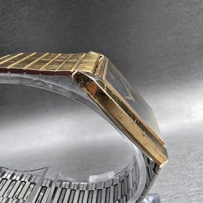 Seiko Tank Watch Men 26mm Black Dial Gold Tone Rectangle 7430-5260 New Battery3