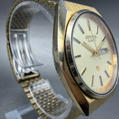 Citizen CQ Watch Men 35mm Champagne Dial Gold Tone Daydate 6101-S16903 NewBat BC3