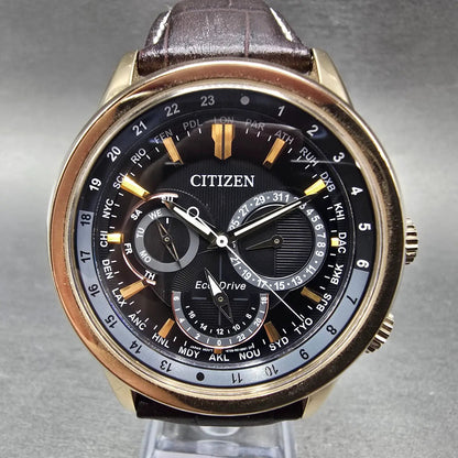 Citizen Eco-Drive Calendrier Watch Men 44mm Black Dial Rose Gold Daydate Works0