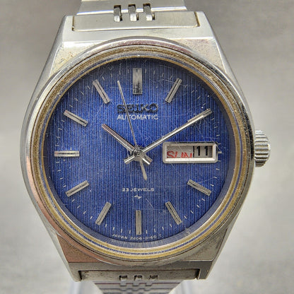 Seiko Automatic Watch Women 27mm Blue Dial Silver Tone Daydate 24060060 READ!!!1