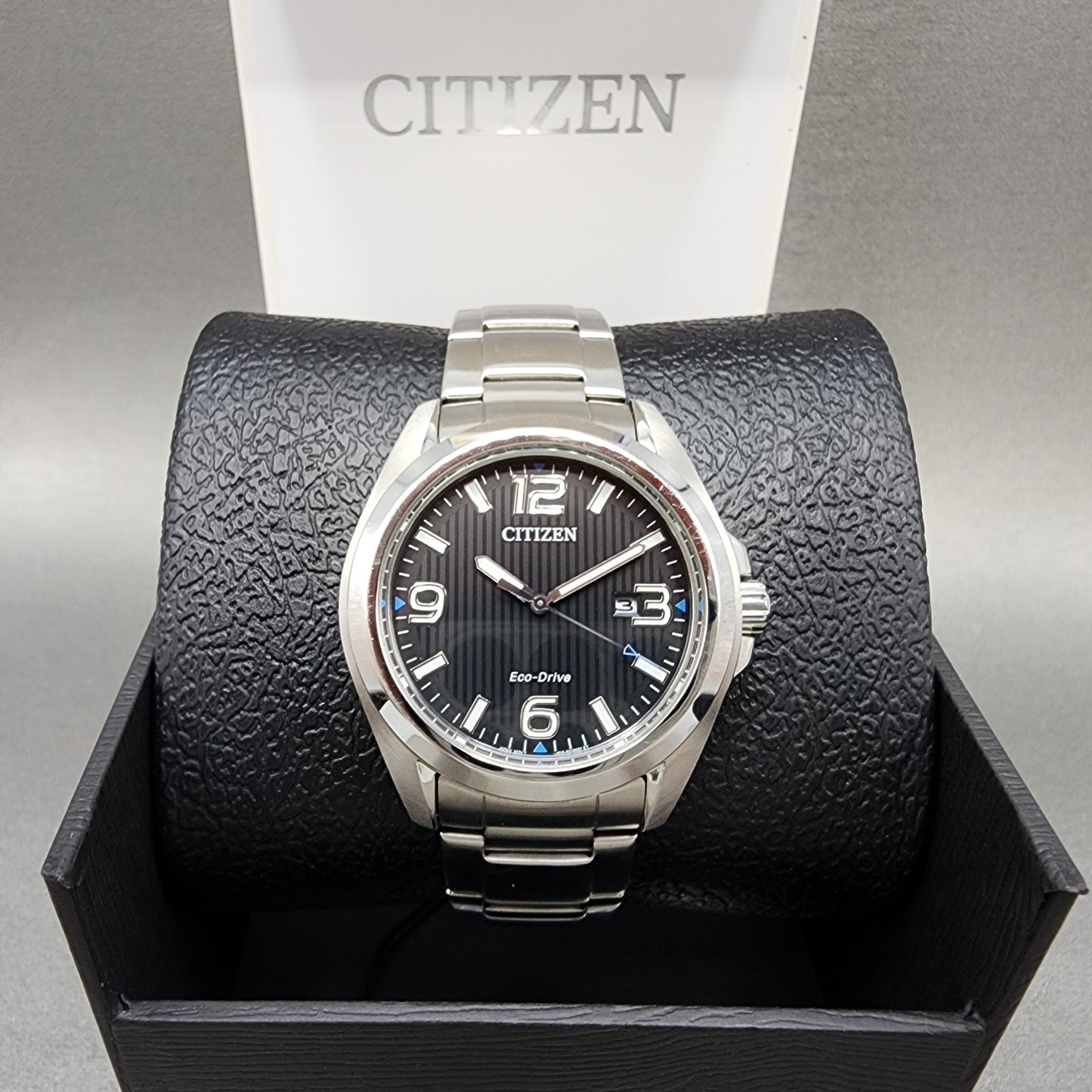 Citizen EcoDrive Watch Men 43mm Black Dial Silver Tone Date J810R006961 Runs0